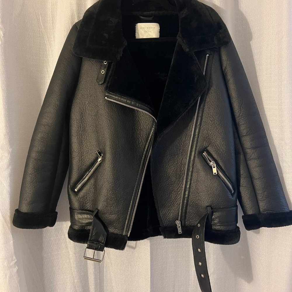 ZARA WOMAN faux leather and fur bomber jacket